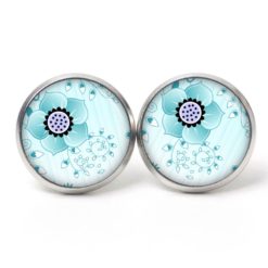 Ohrstecker, Ohrhänger, Clipse & Druckknopf – Motiv zarte türkise Blumen – Schmuck aus Edelstahl