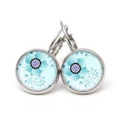 Ohrstecker, Ohrhänger, Clipse & Druckknopf – Motiv zarte türkise Blumen – Schmuck aus Edelstahl