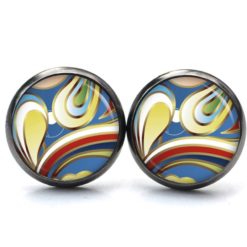 Ohrstecker, Ohrhänger, Clipse & Druckknopf – Motiv mit buntem Muster 60er Jahre – Schmuck aus Edelstahl