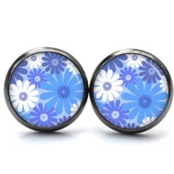 Ohrstecker, Ohrhänger, Clipse & Druckknopf – Motiv blaues Blumenmeer – Schmuck aus Edelstahl Ohrstecker, Ohrhänger, Clipse & Druckknopf – Motiv blaues Blumenmeer – Schmuck aus Edelstahl