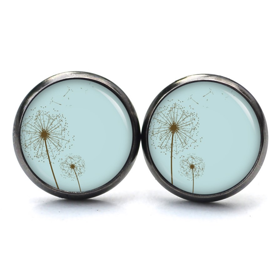 Ohrstecker, Ohrhänger, Clipse & Druckknopf – Motiv zarte türkise Pusteblume – Schmuck aus Edelstahl Ohrstecker, Ohrhänger, Clipse & Druckknopf – Motiv zarte türkise Pusteblume – Schmuck aus Edelstahl