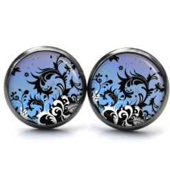 Ohrstecker, Ohrhänger, Clipse & Druckknopf – Motiv wildes Muster blau lila schwarz – Schmuck aus Edelstahl Ohrstecker, Ohrhänger, Clipse & Druckknopf – Motiv wildes Muster blau lila schwarz – Schmuck aus Edelstahl