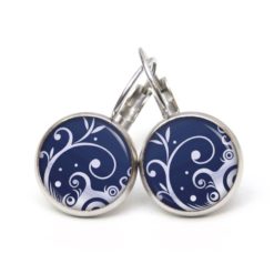 Ohrstecker, Ohrhänger, Clipse & Druckknopf – Motiv zart blaues Ornament Muster – Schmuck aus Edelstahl Ohrstecker, Ohrhänger, Clipse & Druckknopf – Motiv zart blaues Ornament Muster – Schmuck aus Edelstahl