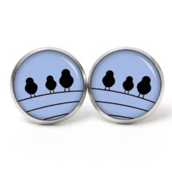 Ohrstecker, Ohrhänger, Clipse & Druckknopf – Motiv 3 Vögel auf dem Drahtseil Blau – Schmuck aus Edelstahl Ohrstecker, Ohrhänger, Clipse & Druckknopf – Motiv 3 Vögel auf dem Drahtseil Blau – Schmuck aus Edelstahl