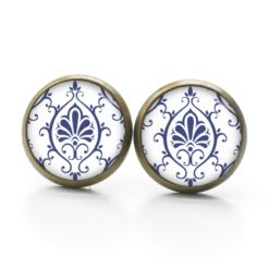 Ohrstecker, Ohrhänger, Clipse & Druckknopf – Motiv weiß blaues Ornament – Schmuck aus Edelstahl Ohrstecker, Ohrhänger, Clipse & Druckknopf – Motiv weiß blaues Ornament – Schmuck aus Edelstahl