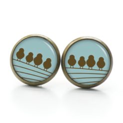 Ohrstecker, Ohrhänger, Clipse & Druckknopf – Motiv 4 Vögel auf dem Drahtseil türkis – Schmuck aus Edelstahl Ohrstecker, Ohrhänger, Clipse & Druckknopf – Motiv 4 Vögel auf dem Drahtseil türkis – Schmuck aus Edelstahl