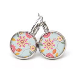 Ohrstecker, Ohrhänger, Clipse & Druckknopf – Motiv Türkis rosa Blumen im Vintage Stil – Schmuck aus Edelstahl Ohrstecker, Ohrhänger, Clipse & Druckknopf – Motiv Türkis rosa Blumen im Vintage Stil – Schmuck aus Edelstahl