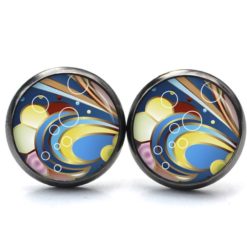 Ohrstecker, Ohrhänger, Clipse & Druckknopf – Motiv wildes buntes Muster 70er Jahre – Schmuck aus Edelstahl Ohrstecker, Ohrhänger, Clipse & Druckknopf – Motiv wildes buntes Muster 70er Jahre – Schmuck aus Edelstahl