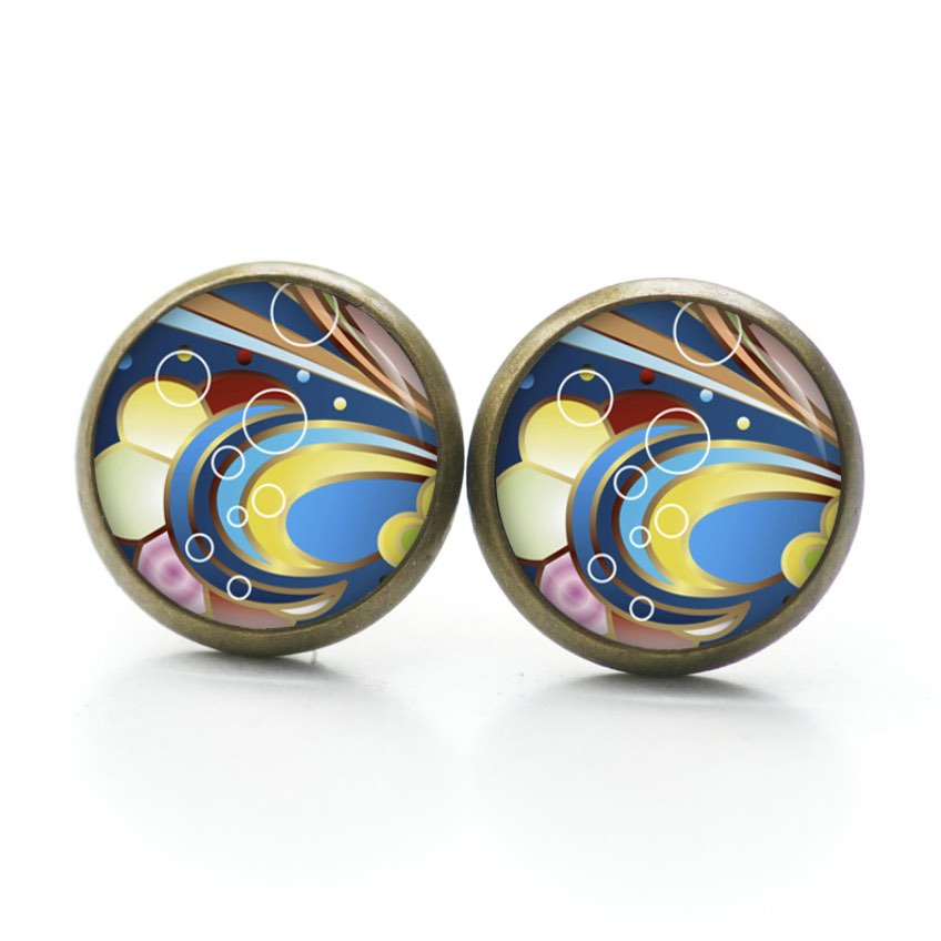 Ohrstecker, Ohrhänger, Clipse & Druckknopf – Motiv wildes buntes Muster 70er Jahre – Schmuck aus Edelstahl Ohrstecker, Ohrhänger, Clipse & Druckknopf – Motiv wildes buntes Muster 70er Jahre – Schmuck aus Edelstahl