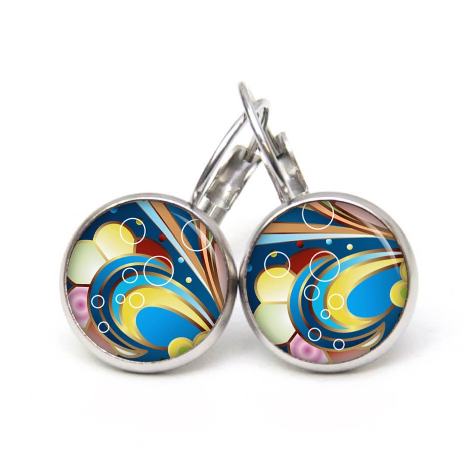 Ohrstecker, Ohrhänger, Clipse & Druckknopf – Motiv wildes buntes Muster 70er Jahre – Schmuck aus Edelstahl Ohrstecker, Ohrhänger, Clipse & Druckknopf – Motiv wildes buntes Muster 70er Jahre – Schmuck aus Edelstahl