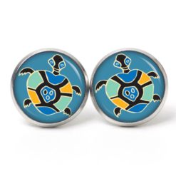 Ohrstecker, Ohrhänger, Clipse & Druckknopf – Motiv kleine Schildkröte in Blau Grün Gelb – Schmuck aus Edelstahl