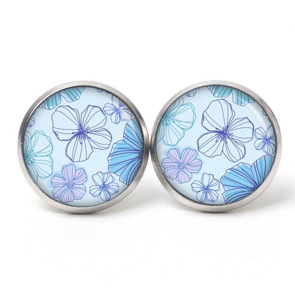 Ohrstecker, Ohrhänger, Clipse & Druckknopf – Motiv viele blaue Blumen Blumenmeer – Schmuck aus Edelstahl Ohrstecker, Ohrhänger, Clipse & Druckknopf – Motiv viele blaue Blumen Blumenmeer – Schmuck aus Edelstahl