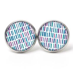 Ohrstecker, Ohrhänger, Clipse & Druckknopf – Motiv türkis violett blaue Striche – Schmuck aus Edelstahl