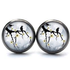 Druckknopf Ohrstecker Ohrhänger Vögel bei Nacht Druckknopf Ohrstecker Ohrhänger Vögel bei Nacht