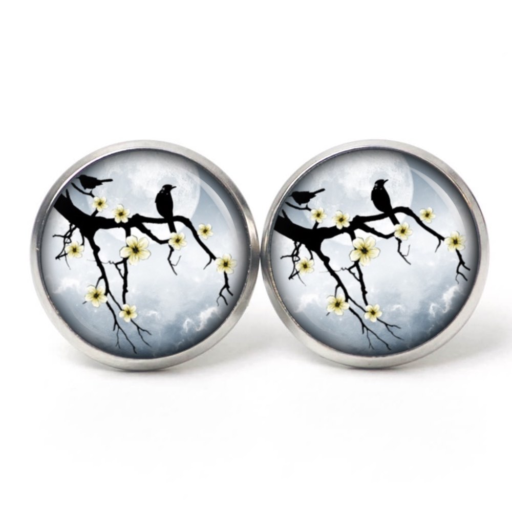 Druckknopf Ohrstecker Ohrhänger Vögel bei Nacht Druckknopf Ohrstecker Ohrhänger Vögel bei Nacht
