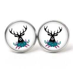 Hirsch Ohrringe aus Edelstahl - Boho Waldtier Motiv mit Blumen - Just Trisha