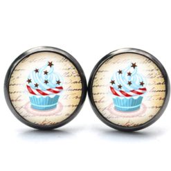 Druckknopf Ohrstecker Ohrhänger Clipse Cupcake hellblau mit Sternen Druckknopf Ohrstecker Ohrhänger Clipse Cupcake hellblau mit Sternen