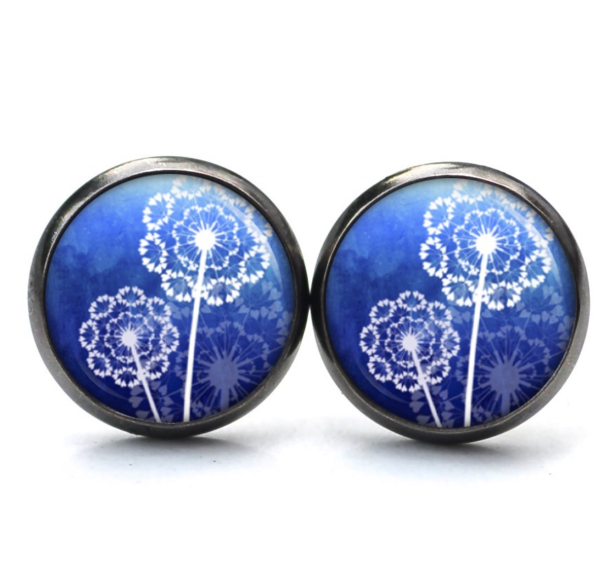 Ohrstecker, Ohrhänger, Clipse & Druckknopf – Motiv Blaue Pusteblume – Schmuck aus Edelstahl Ohrstecker, Ohrhänger, Clipse & Druckknopf – Motiv Blaue Pusteblume – Schmuck aus Edelstahl