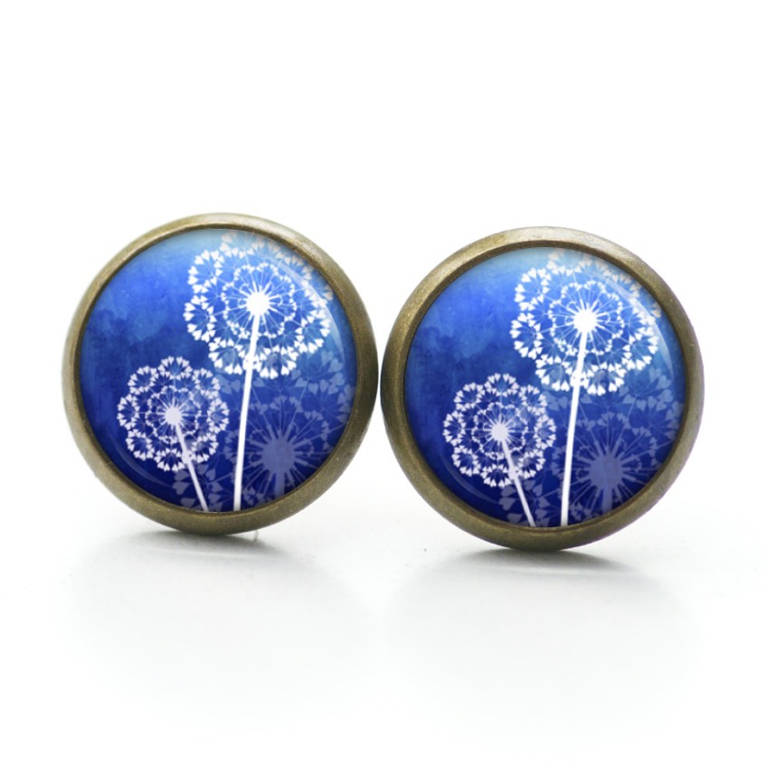Ohrstecker, Ohrhänger, Clipse & Druckknopf – Motiv Blaue Pusteblume – Schmuck aus Edelstahl Ohrstecker, Ohrhänger, Clipse & Druckknopf – Motiv Blaue Pusteblume – Schmuck aus Edelstahl