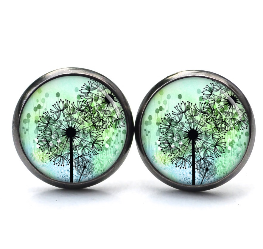 Ohrstecker, Ohrhänger, Clipse & Druckknopf – Motiv Türkis grüne Pusteblume – Schmuck aus Edelstahl Ohrstecker, Ohrhänger, Clipse & Druckknopf – Motiv Türkis grüne Pusteblume – Schmuck aus Edelstahl