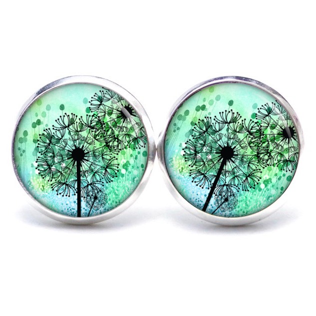 Ohrstecker, Ohrhänger, Clipse & Druckknopf – Motiv Türkis grüne Pusteblume – Schmuck aus Edelstahl Ohrstecker, Ohrhänger, Clipse & Druckknopf – Motiv Türkis grüne Pusteblume – Schmuck aus Edelstahl