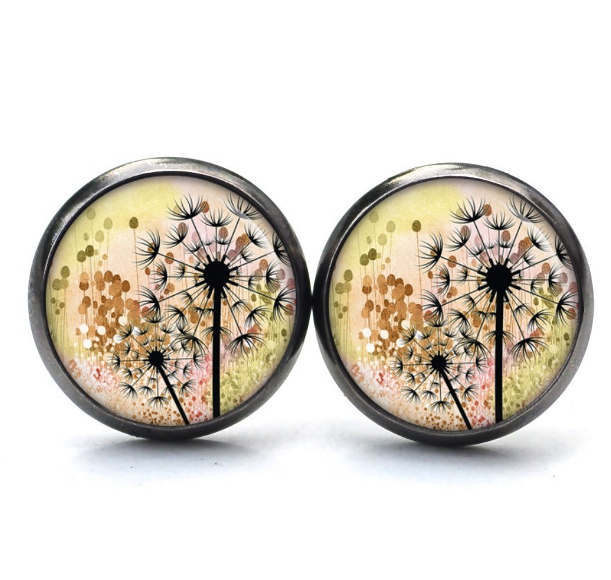 Ohrstecker, Ohrhänger, Clipse & Druckknopf – Motiv Gold schwarze Pusteblume – Schmuck aus Edelstahl Ohrstecker, Ohrhänger, Clipse & Druckknopf – Motiv Gold schwarze Pusteblume – Schmuck aus Edelstahl