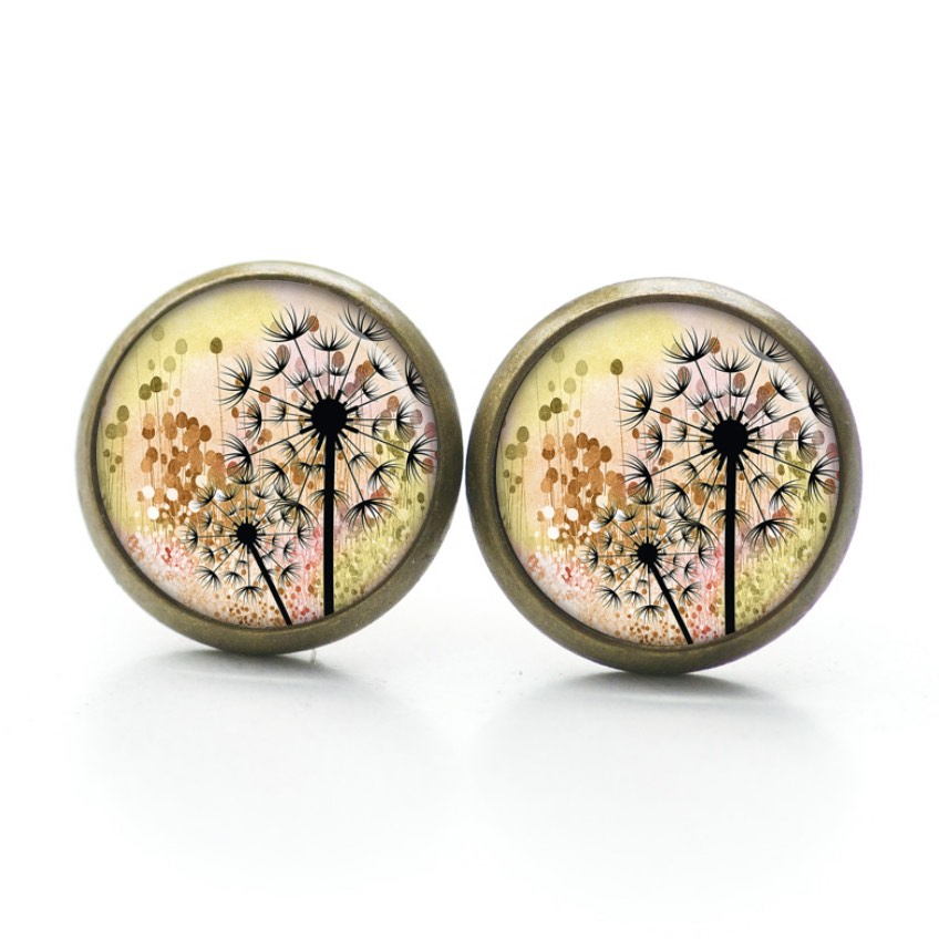 Ohrstecker, Ohrhänger, Clipse & Druckknopf – Motiv Gold schwarze Pusteblume – Schmuck aus Edelstahl Ohrstecker, Ohrhänger, Clipse & Druckknopf – Motiv Gold schwarze Pusteblume – Schmuck aus Edelstahl