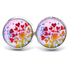 Ohrstecker, Ohrhänger, Clipse & Druckknopf – Motiv Bunte herzen Pusteblume – Schmuck aus Edelstahl