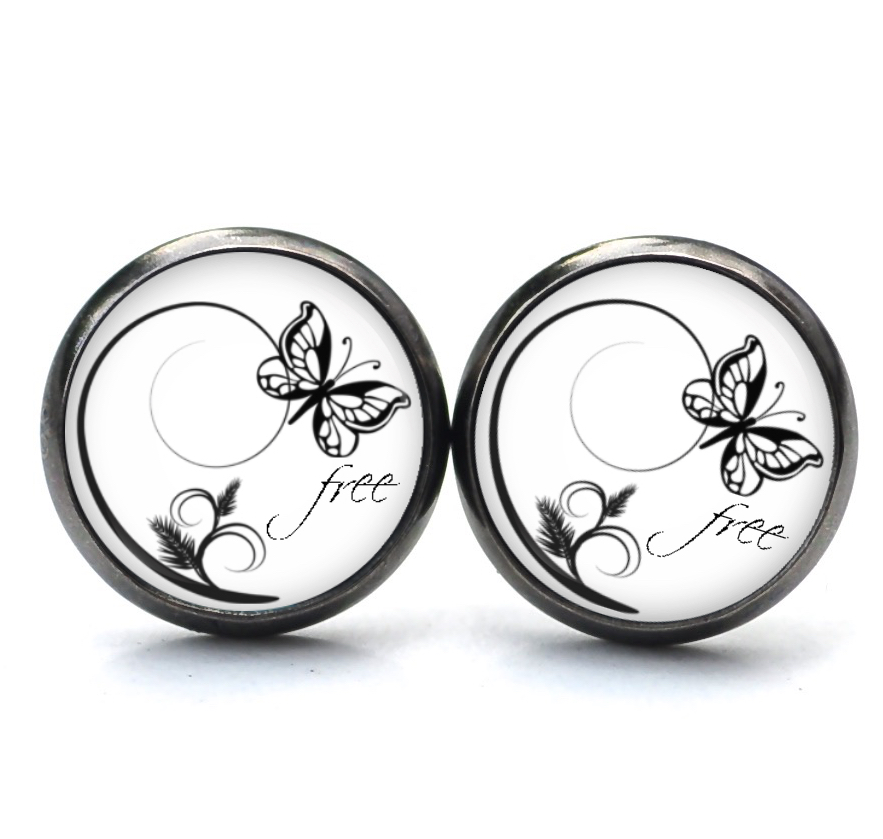 Ohrstecker, Ohrhänger, Clipse & Druckknopf – Motiv Schmetterling schwarz weiß – Schmuck aus Edelstahl Ohrstecker, Ohrhänger, Clipse & Druckknopf - Motiv Schmetterling schwarz weiß - Schmuck aus Edelstahl