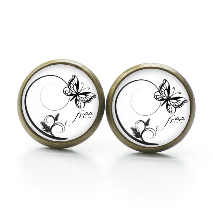 Ohrstecker, Ohrhänger, Clipse & Druckknopf – Motiv Schmetterling schwarz weiß – Schmuck aus Edelstahl Ohrstecker, Ohrhänger, Clipse & Druckknopf - Motiv Schmetterling schwarz weiß - Schmuck aus Edelstahl