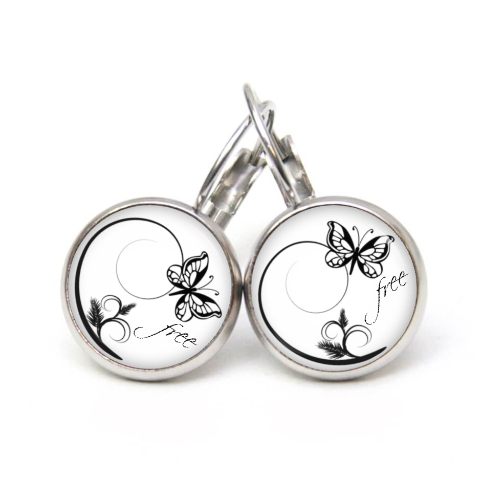 Ohrstecker, Ohrhänger, Clipse & Druckknopf – Motiv Schmetterling schwarz weiß – Schmuck aus Edelstahl Ohrstecker, Ohrhänger, Clipse & Druckknopf - Motiv Schmetterling schwarz weiß - Schmuck aus Edelstahl