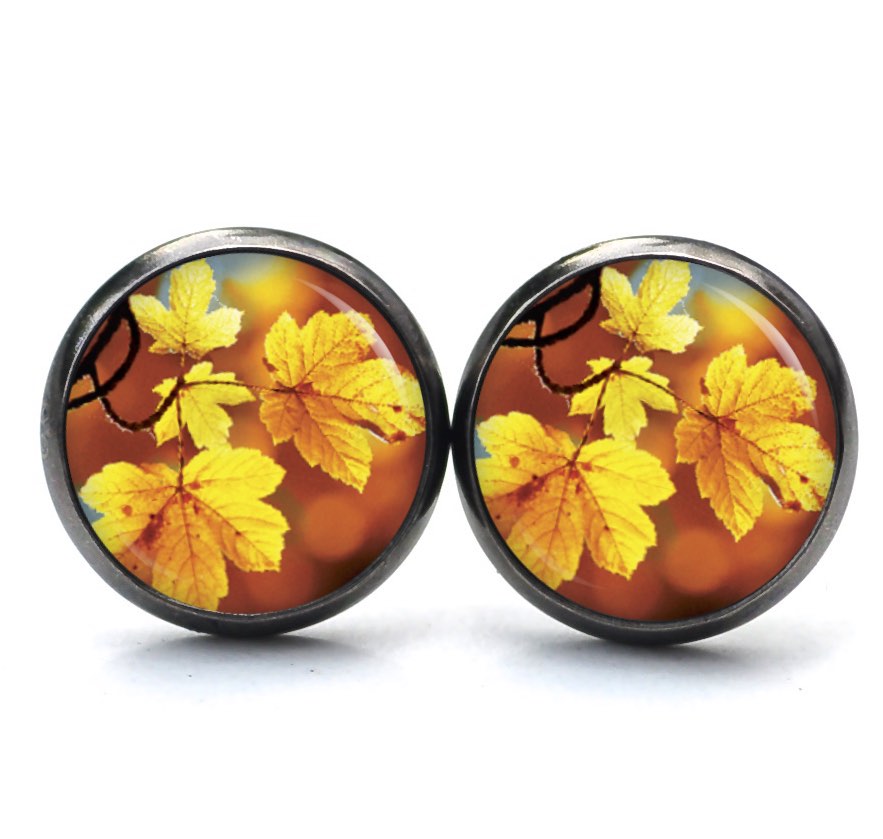 Ohrstecker, Ohrhänger, Clipse & Druckknopf – Motiv Herbst mit gelben Blüten – Schmuck aus Edelstahl Ohrstecker, Ohrhänger, Clipse & Druckknopf – Motiv Herbst mit gelben Blüten – Schmuck aus Edelstahl
