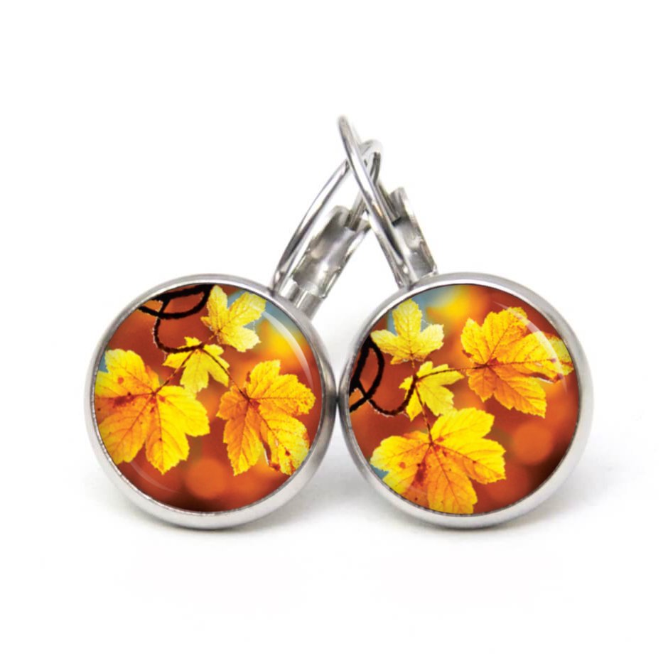 Ohrstecker, Ohrhänger, Clipse & Druckknopf – Motiv Herbst mit gelben Blüten – Schmuck aus Edelstahl Ohrstecker, Ohrhänger, Clipse & Druckknopf – Motiv Herbst mit gelben Blüten – Schmuck aus Edelstahl