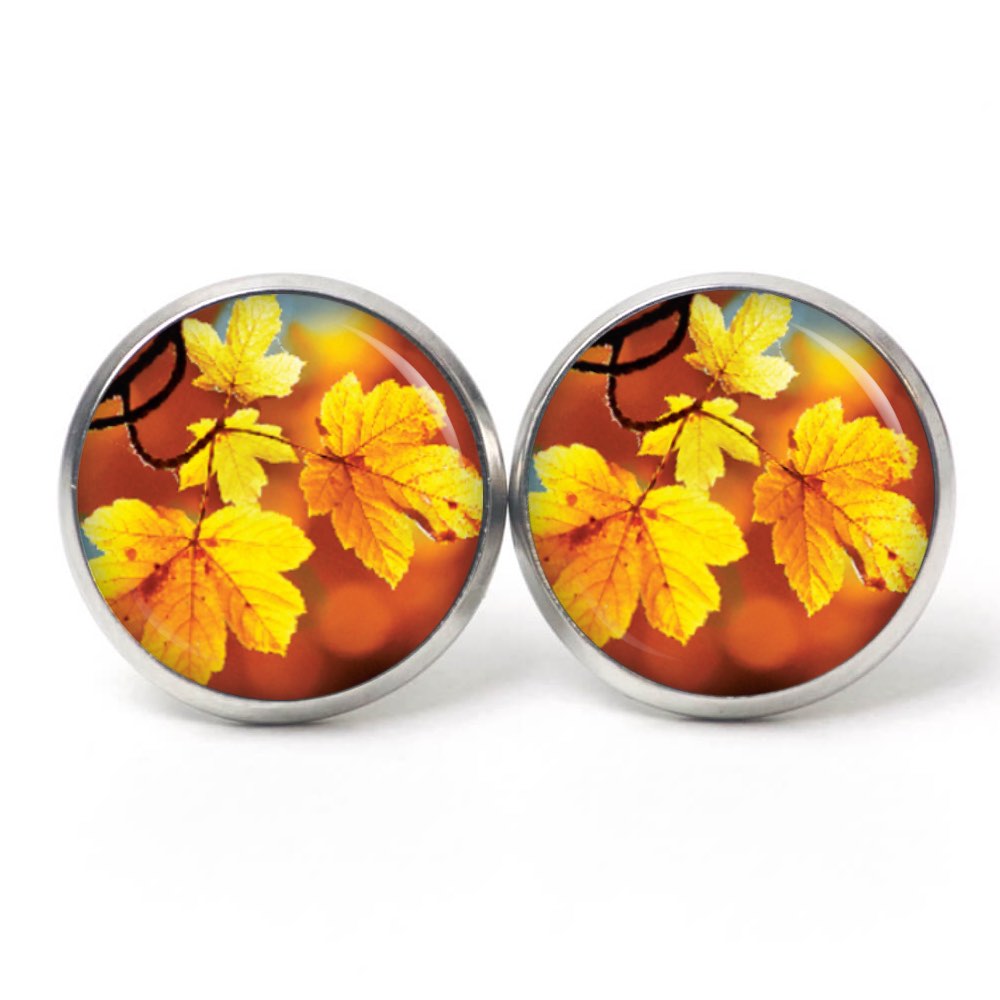 Ohrstecker, Ohrhänger, Clipse & Druckknopf – Motiv Herbst mit gelben Blüten – Schmuck aus Edelstahl Ohrstecker, Ohrhänger, Clipse & Druckknopf – Motiv Herbst mit gelben Blüten – Schmuck aus Edelstahl