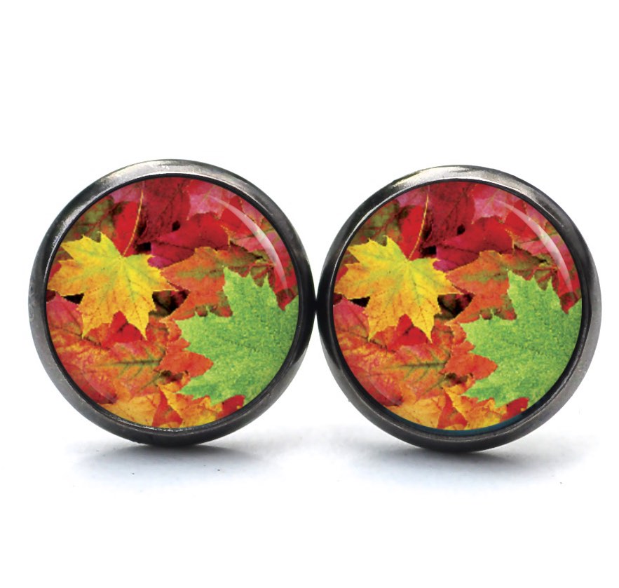 Ohrstecker, Ohrhänger, Clipse & Druckknopf – Motiv Herbst mit bunten Blättern – Schmuck aus Edelstahl Ohrstecker, Ohrhänger, Clipse & Druckknopf – Motiv Herbst mit bunten Blättern – Schmuck aus Edelstahl