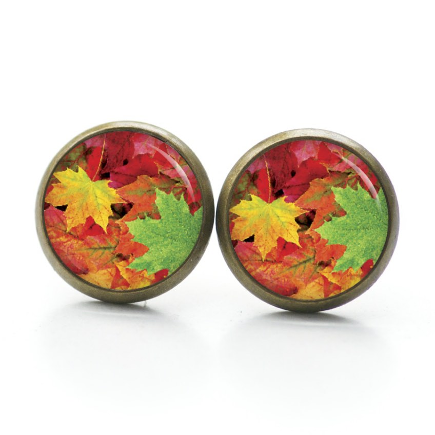 Ohrstecker, Ohrhänger, Clipse & Druckknopf – Motiv Herbst mit bunten Blättern – Schmuck aus Edelstahl Ohrstecker, Ohrhänger, Clipse & Druckknopf – Motiv Herbst mit bunten Blättern – Schmuck aus Edelstahl