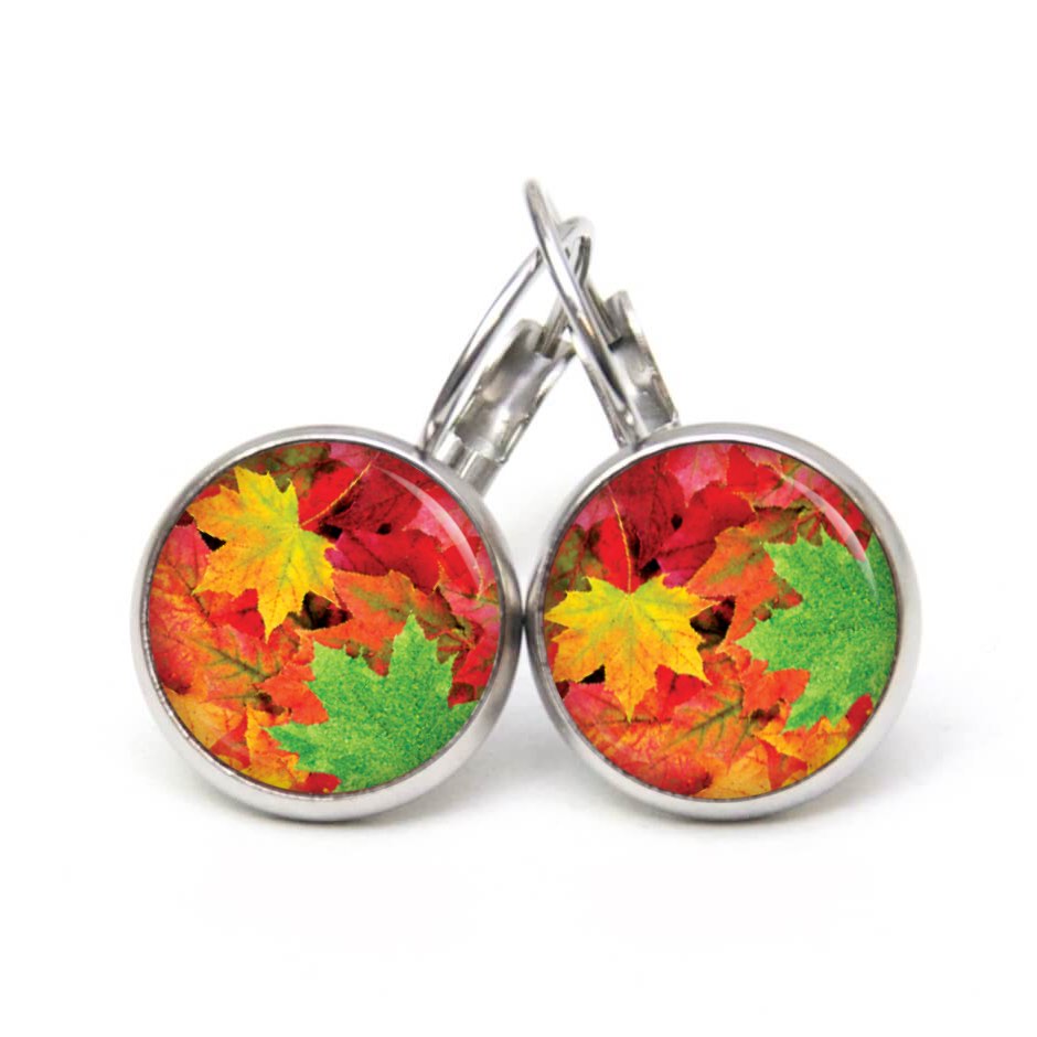 Ohrstecker, Ohrhänger, Clipse & Druckknopf – Motiv Herbst mit bunten Blättern – Schmuck aus Edelstahl Ohrstecker, Ohrhänger, Clipse & Druckknopf – Motiv Herbst mit bunten Blättern – Schmuck aus Edelstahl
