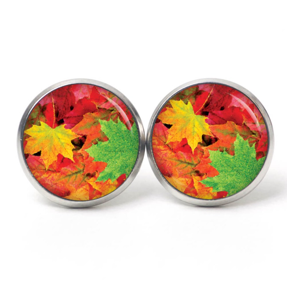 Ohrstecker, Ohrhänger, Clipse & Druckknopf – Motiv Herbst mit bunten Blättern – Schmuck aus Edelstahl Ohrstecker, Ohrhänger, Clipse & Druckknopf – Motiv Herbst mit bunten Blättern – Schmuck aus Edelstahl