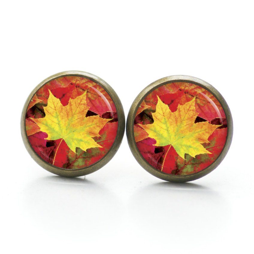 Ohrstecker, Ohrhänger, Clipse & Druckknopf – Motiv Herbst mit gelbem Blatt – Schmuck aus Edelstahl Ohrstecker, Ohrhänger, Clipse & Druckknopf – Motiv Herbst mit gelbem Blatt – Schmuck aus Edelstahl