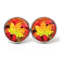 Ohrstecker, Ohrhänger, Clipse & Druckknopf – Motiv Herbst mit gelbem Blatt – Schmuck aus Edelstahl