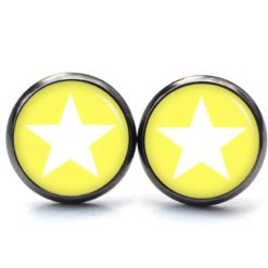 Druckknopf Ohrstecker Ohrhänger Clipse gelb weißer Stern Druckknopf Ohrstecker Ohrhänger Clipse gelb weißer Stern