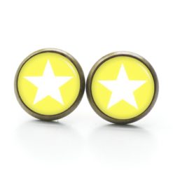 Druckknopf Ohrstecker Ohrhänger Clipse gelb weißer Stern Druckknopf Ohrstecker Ohrhänger Clipse gelb weißer Stern