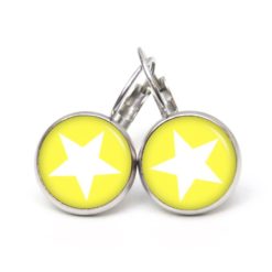 Druckknopf Ohrstecker Ohrhänger Clipse gelb weißer Stern Druckknopf Ohrstecker Ohrhänger Clipse gelb weißer Stern