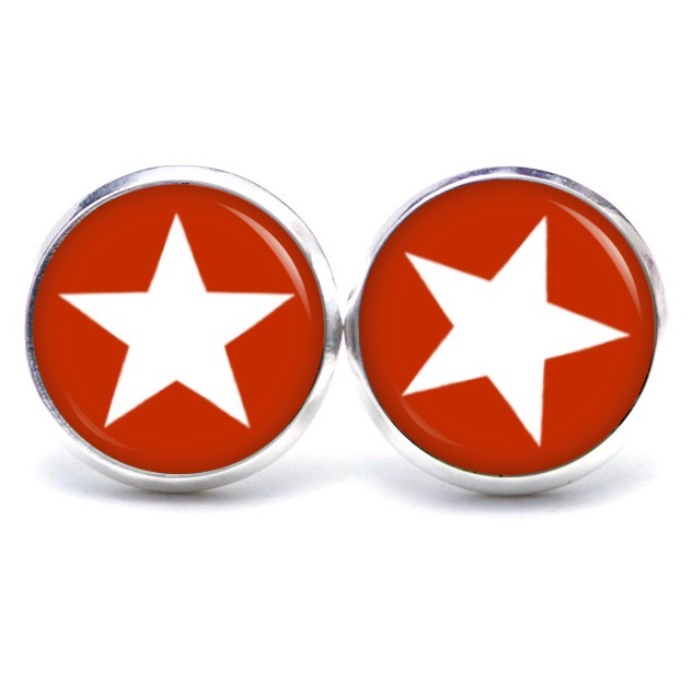 Druckknopf Ohrstecker Ohrhänger Clipse rot weißer Stern Druckknopf Ohrstecker Ohrhänger Clipse rot weißer Stern
