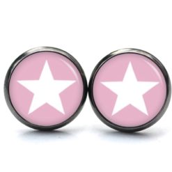 Druckknopf Ohrstecker Ohrhänger Clipse rosa weißer Stern Druckknopf Ohrstecker Ohrhänger Clipse rosa weißer Stern
