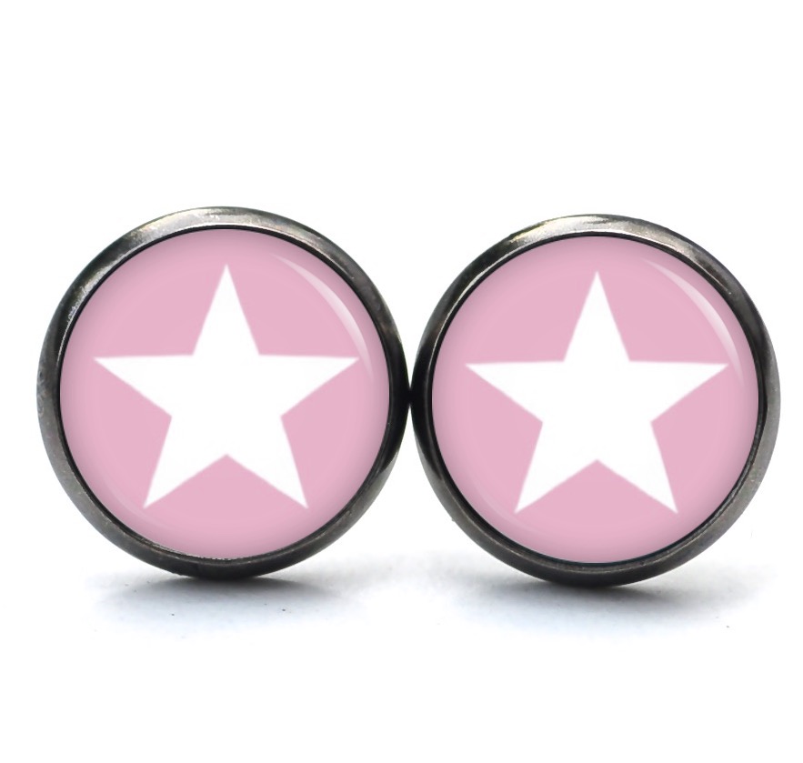 Druckknopf Ohrstecker Ohrhänger Clipse rosa weißer Stern Druckknopf Ohrstecker Ohrhänger Clipse rosa weißer Stern