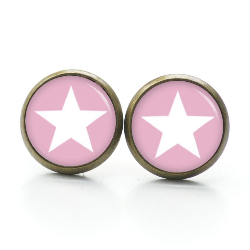 Druckknopf Ohrstecker Ohrhänger Clipse rosa weißer Stern Druckknopf Ohrstecker Ohrhänger Clipse rosa weißer Stern