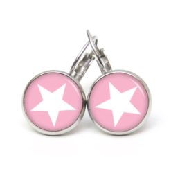 Druckknopf Ohrstecker Ohrhänger Clipse rosa weißer Stern Druckknopf Ohrstecker Ohrhänger Clipse rosa weißer Stern