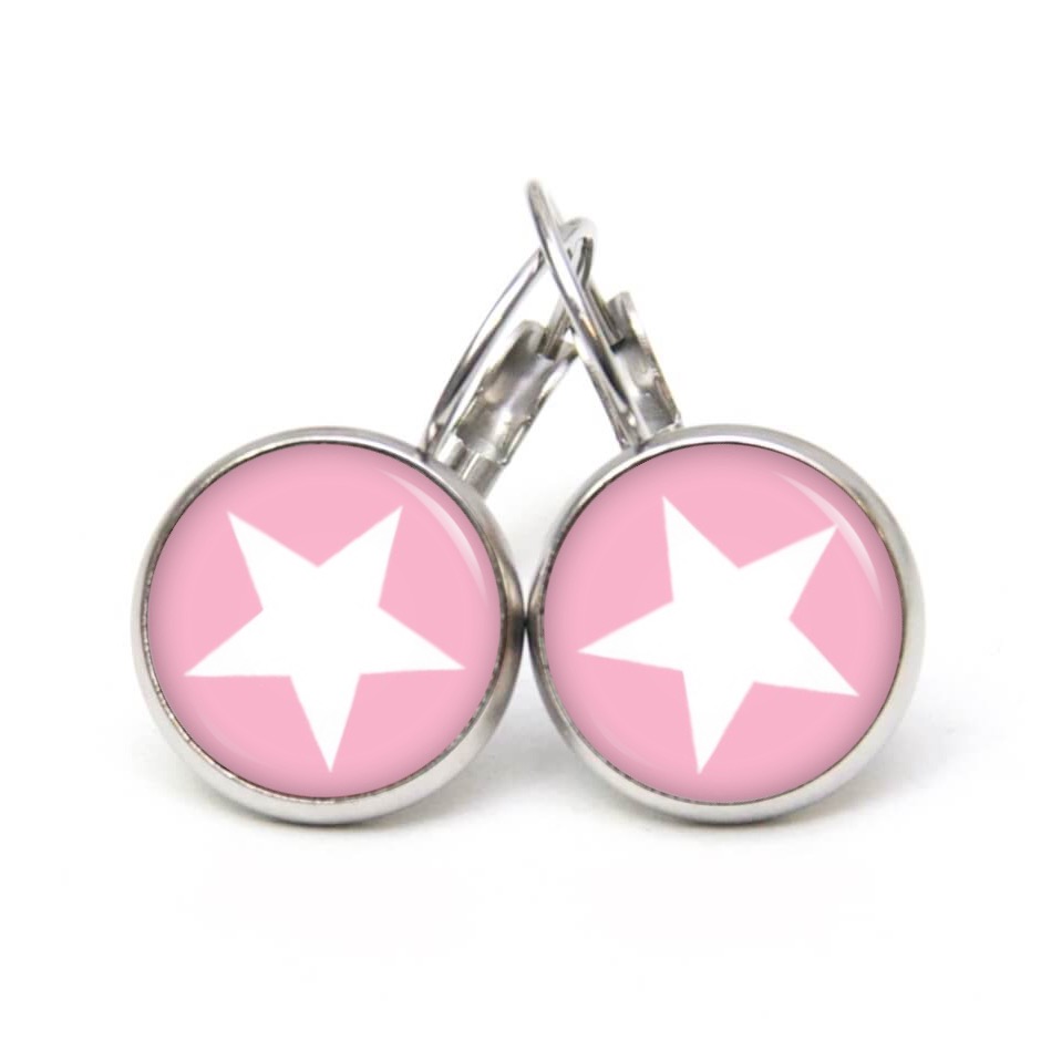 Druckknopf Ohrstecker Ohrhänger Clipse rosa weißer Stern Druckknopf Ohrstecker Ohrhänger Clipse rosa weißer Stern