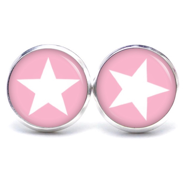 Druckknopf Ohrstecker Ohrhänger Clipse rosa weißer Stern Druckknopf Ohrstecker Ohrhänger Clipse rosa weißer Stern